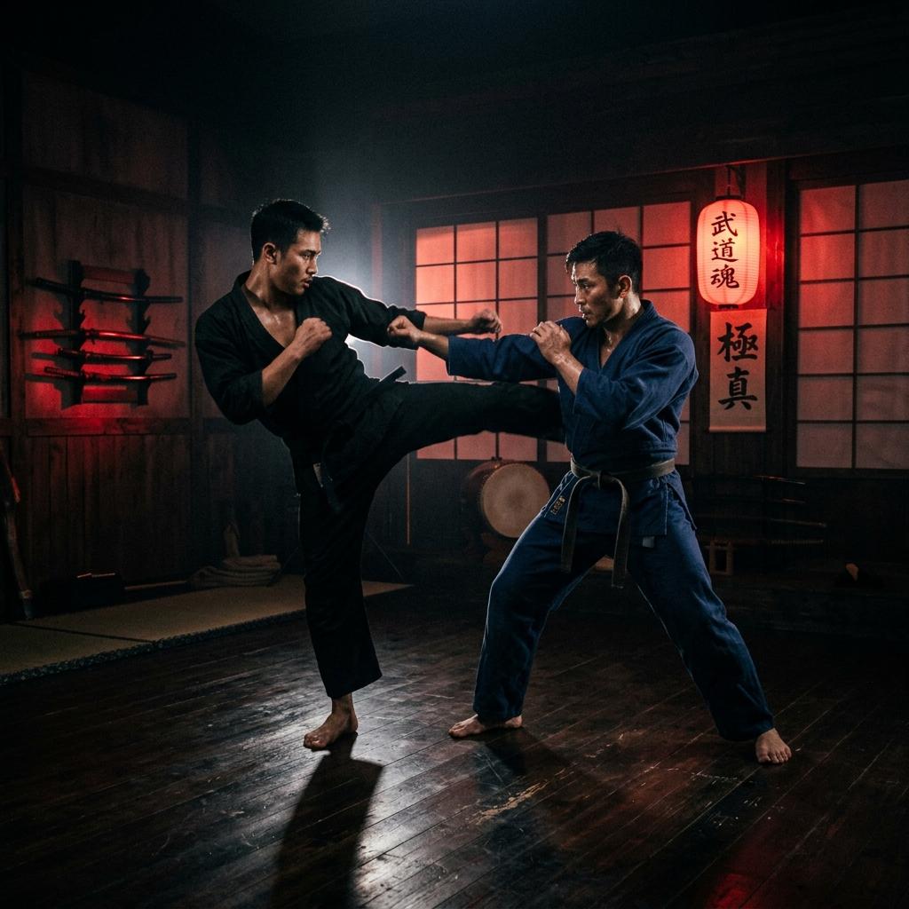 Martial Artists Sparring